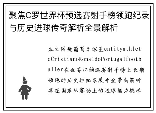 聚焦C罗世界杯预选赛射手榜领跑纪录与历史进球传奇解析全景解析